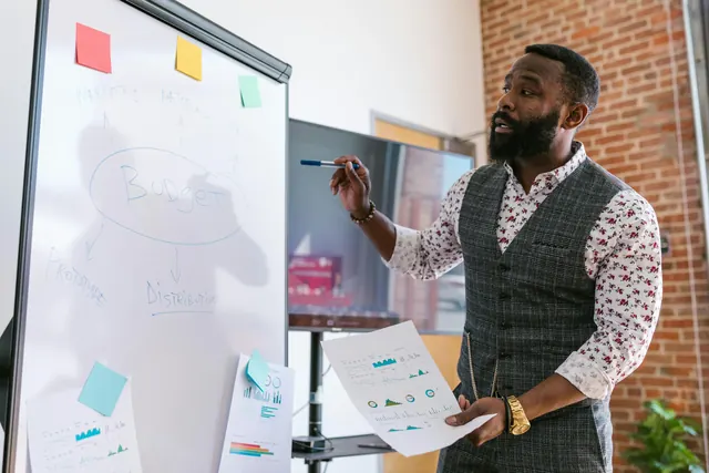 Founder-led team mapping business systems on a whiteboard — building the invisible infrastructure of a scalable business